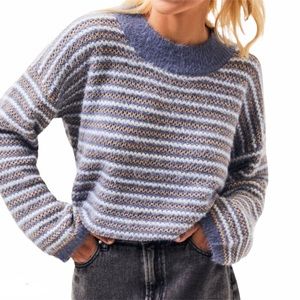 RAGA Beach Club Blue And White Metallic Striped Oversized Sweater Size Large